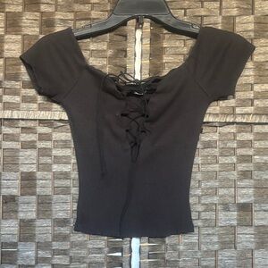 Black Lace-Up Women's Top